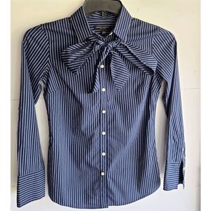 Banana Republic Riley Striped Navy Shirt With Bow Size 2 Petite, Blue